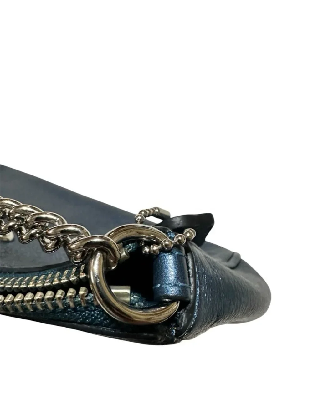 Coach Nolita mini handbag pebbled leather metallic blue chain strap wristlet